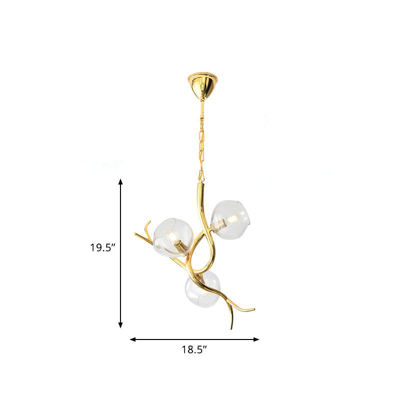 Lustre suspendu moderne en forme de branche avec finition dorée - Verre transparent, plafonnier LED (3 têtes)