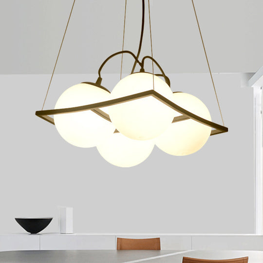 Modernist Frosted Glass Globe Pendant Light - 3/4 Lights, Black Frame, Ceiling Hang Fixture