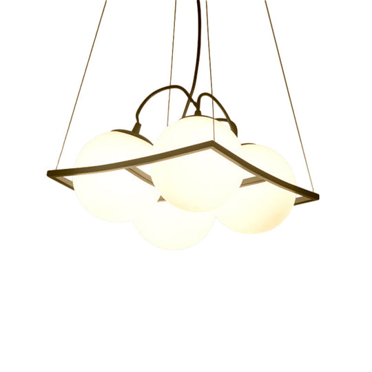 Modernist Frosted Glass Globe Pendant Light - 3/4 Lights, Black Frame, Ceiling Hang Fixture