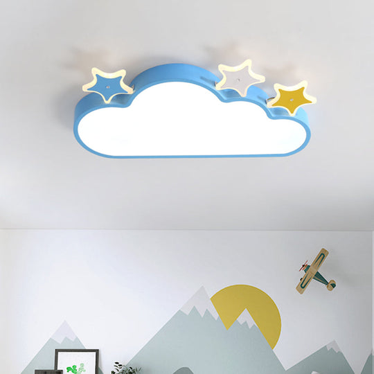 Cartoon Pink/Blue LED Cloud-with-Star Flushmount Ceiling Light for Children's Room