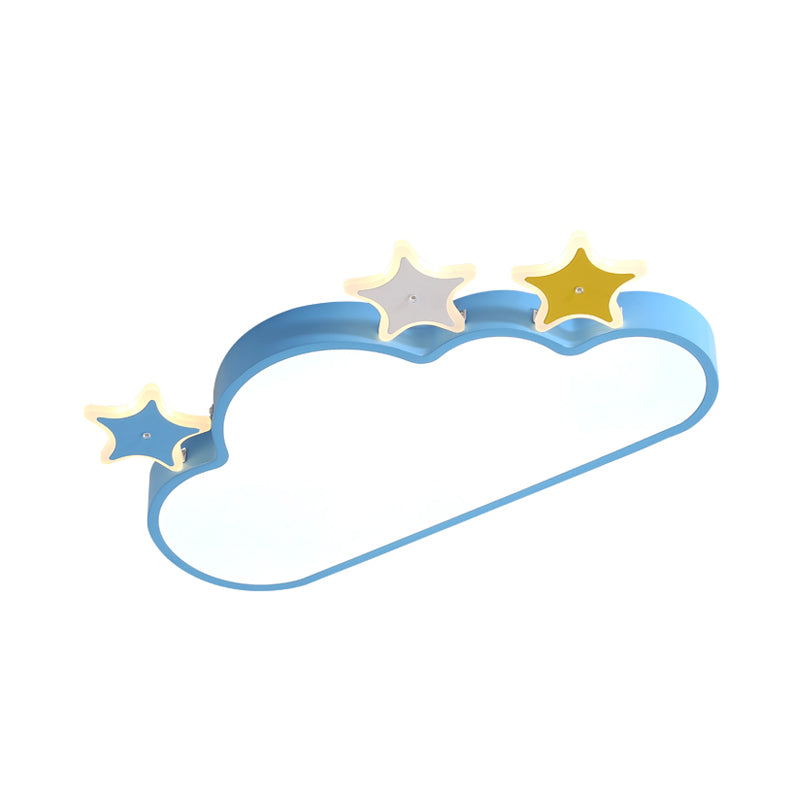 Cartoon Pink/Blue Led Cloud-With-Star Flushmount Ceiling Light For Childrens Room