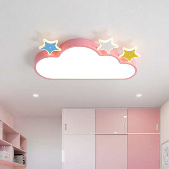 Cartoon Pink/Blue LED Cloud-with-Star Flushmount Ceiling Light for Children's Room
