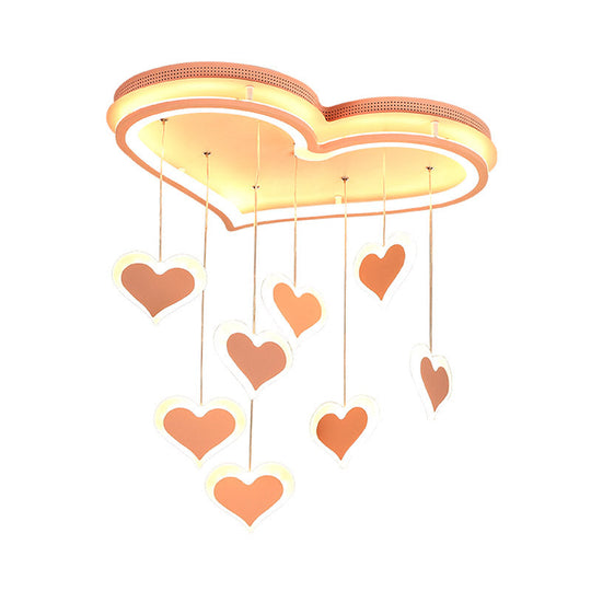 Plafonnier en fer en forme de cœur en cascade - Éclairage encastré à LED rose macaron pour chambre à coucher