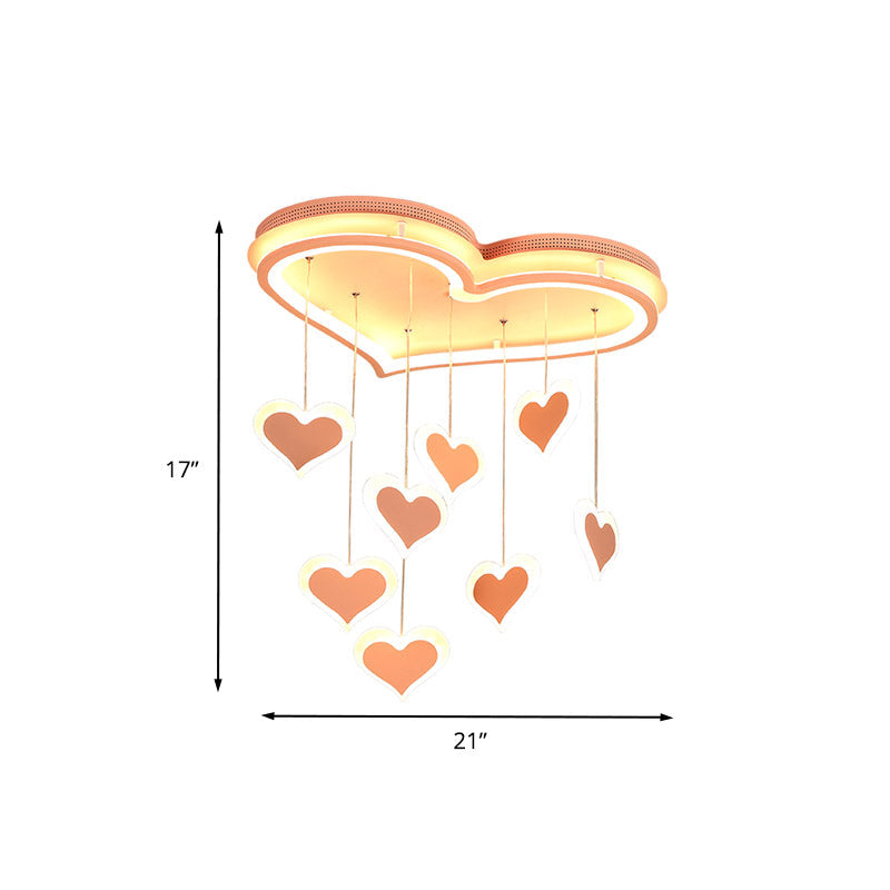 Plafonnier en fer en forme de cœur en cascade - Éclairage encastré à LED rose macaron pour chambre à coucher