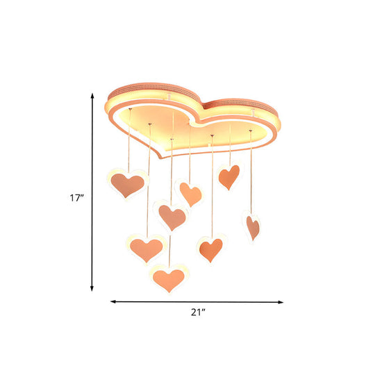 Plafonnier en fer en forme de cœur en cascade - Éclairage encastré à LED rose macaron pour chambre à coucher