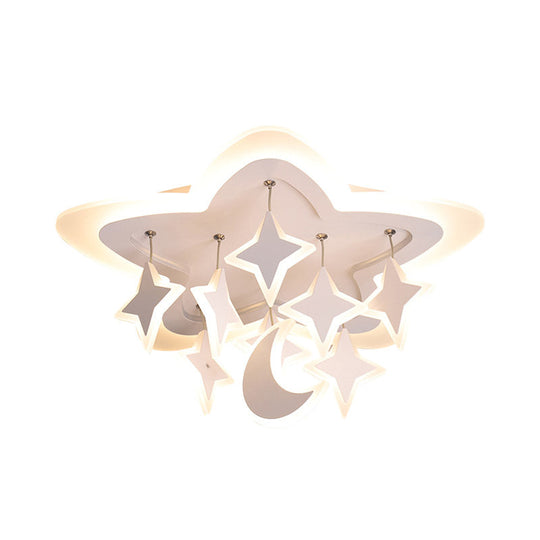 Starry Kids Room LED Ceiling Light with Acrylic Cartoon Design in Warm/White – Flush Mount Lamp in White"