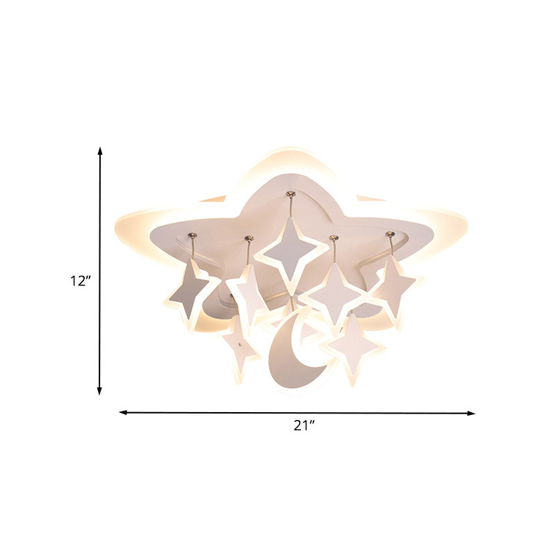 Starry Kids Room LED Ceiling Light with Acrylic Cartoon Design in Warm/White – Flush Mount Lamp in White"