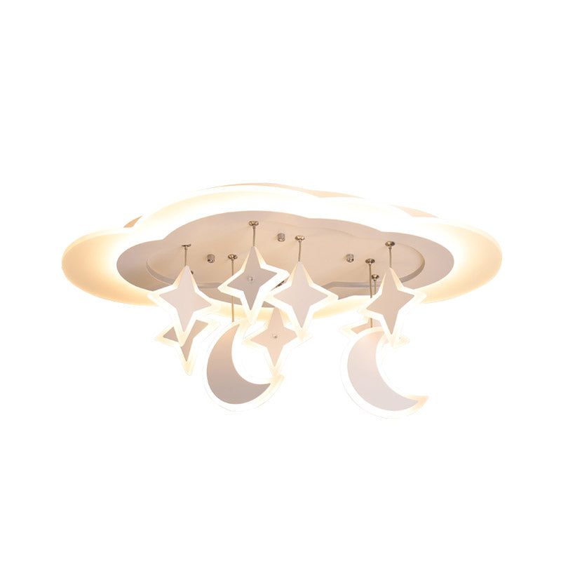 Plafonnier LED en acrylique nuageux adapté aux enfants avec lune et étoile suspendues - Lueur chaude/blanche