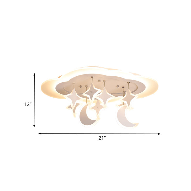 Plafonnier LED en acrylique nuageux adapté aux enfants avec lune et étoile suspendues - Lueur chaude/blanche