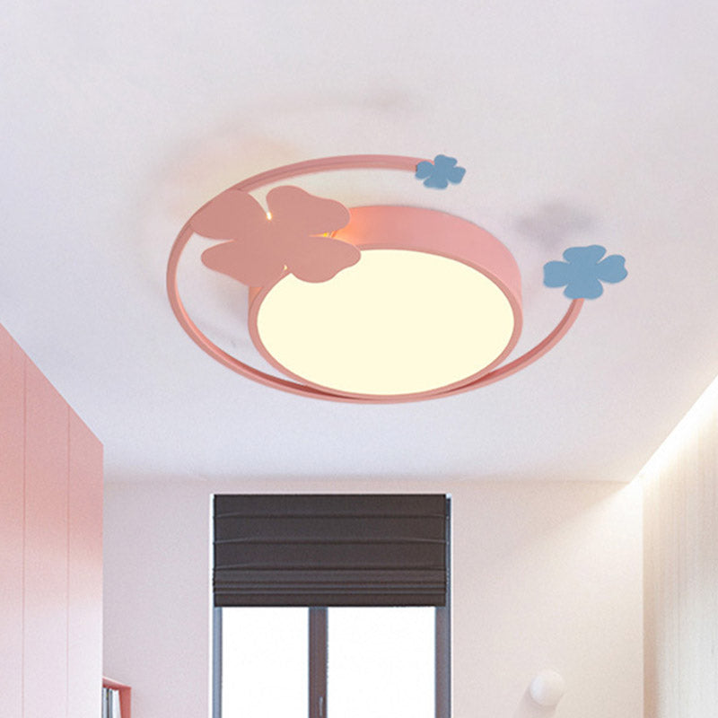 Macaron Pink LED Flush Mount Light with Clover Detail - Warm/White Lighting