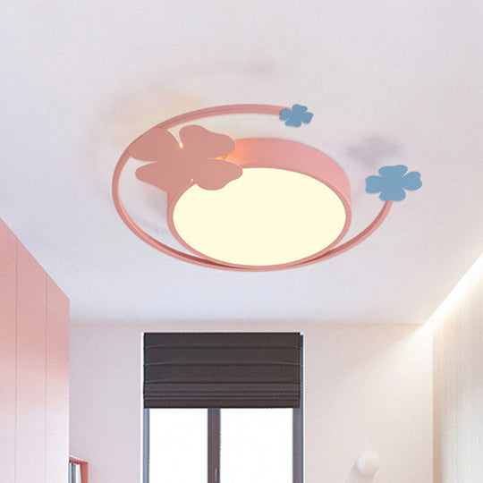 Macaron Pink LED Flush Mount Light with Clover Detail - Warm/White Lighting