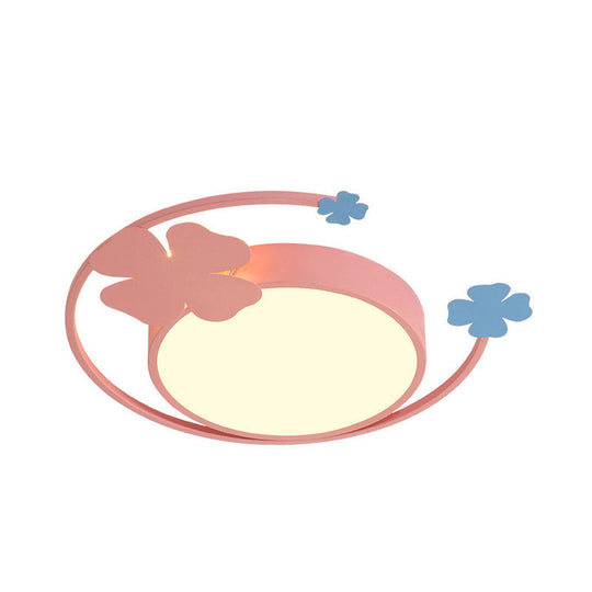 Macaron Pink LED Flush Mount Light with Clover Detail - Warm/White Lighting