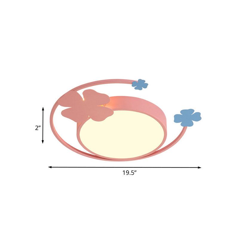 Macaron Pink LED Flush Mount Light with Clover Detail - Warm/White Lighting
