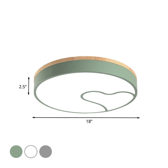 Green/White/Grey Macaron Ceiling LED Light with Wave Pattern and Wood Accent