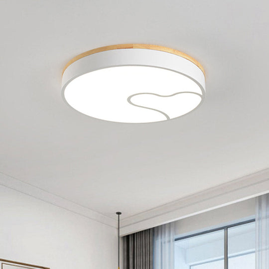 Green/White/Grey Macaron Ceiling LED Light with Wave Pattern and Wood Accent