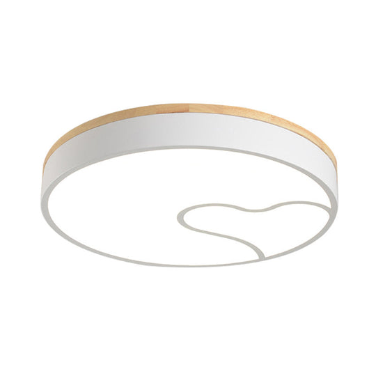 Green/White/Grey Macaron Ceiling LED Light with Wave Pattern and Wood Accent