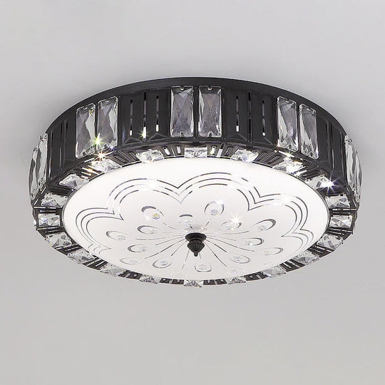 Modern Black Metal LED Flush Mount Bedroom Lamp with Crystal Accent