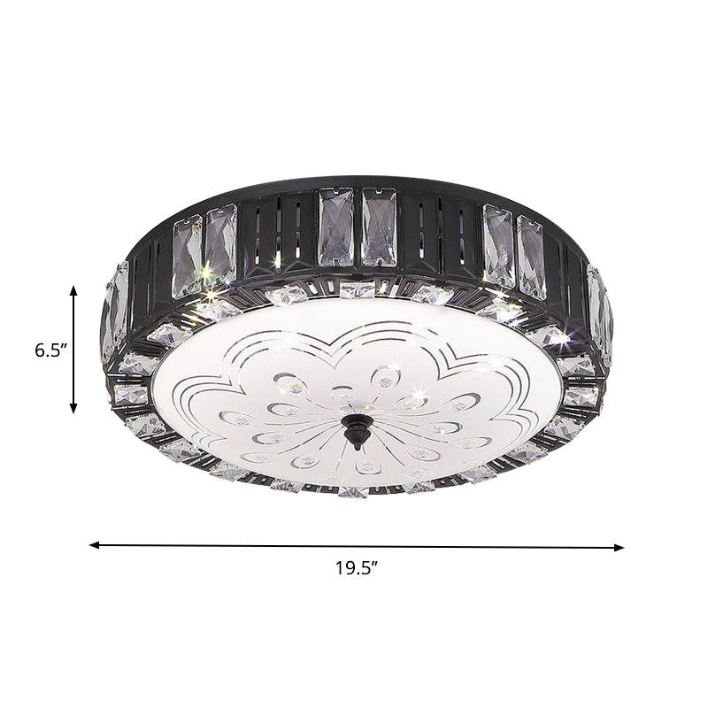 Modern Black Metal LED Flush Mount Bedroom Lamp with Crystal Accent