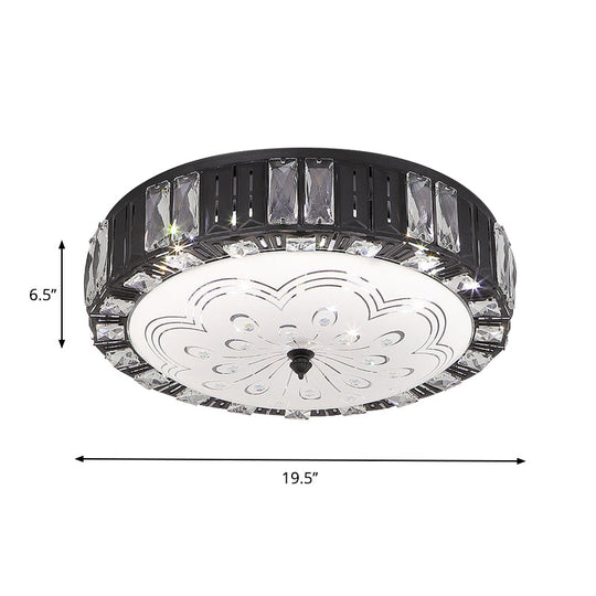 Modern Black Metal LED Flush Mount Bedroom Lamp with Crystal Accent