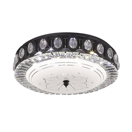 Modern Black Metal LED Flush Mount Bedroom Lamp with Crystal Accent