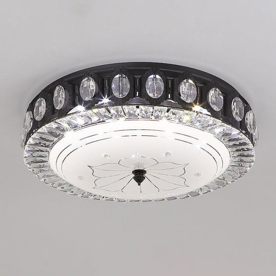 Modern Black Metal LED Flush Mount Bedroom Lamp with Crystal Accent