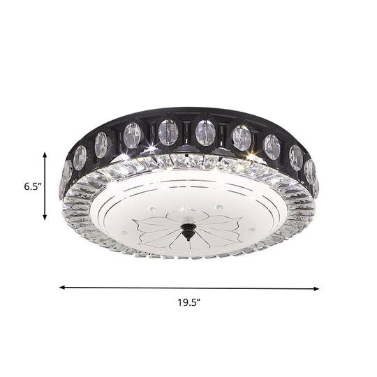 Modern Black Metal LED Flush Mount Bedroom Lamp with Crystal Accent