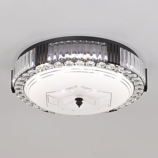Modern Black Metal LED Flush Mount Bedroom Lamp with Crystal Accent