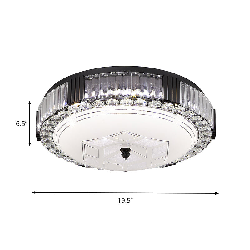 Modern Black Metal LED Flush Mount Bedroom Lamp with Crystal Accent