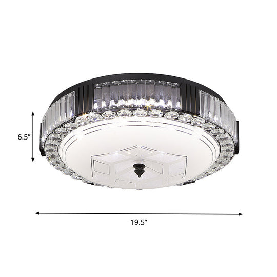Modern Black Metal LED Flush Mount Bedroom Lamp with Crystal Accent