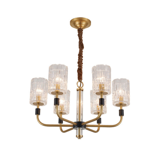 Minimalistic Crystal Block Chandelier With Brass Finish 3/6-Light Ceiling Pendant Lamp