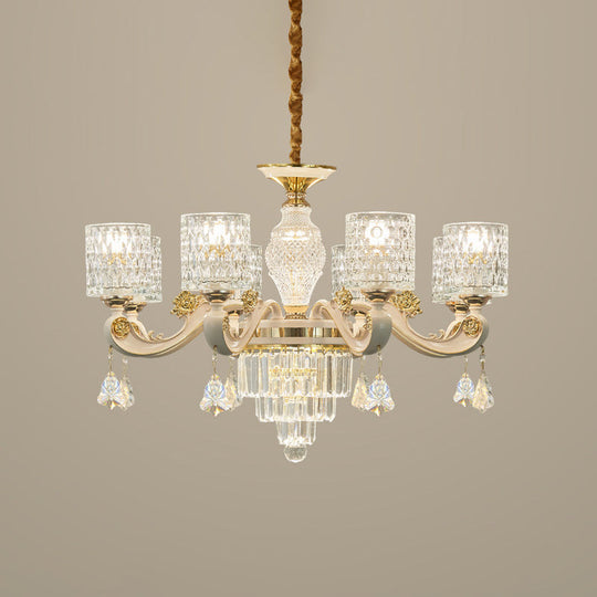 Modern Gold Cylinder Crystal Pendant Chandelier - 6/8-Light Dining Room Lamp Fixture