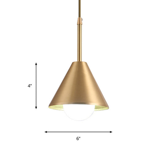 Suspension conique en laiton pour table à manger - Lampe de plafond à suspension à ampoule unique du milieu du siècle