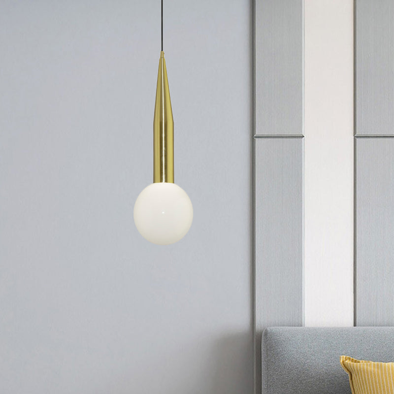 Gold Metallic Postmodern Bedside Pendant Light Kit With Ball Milk Glass Shade