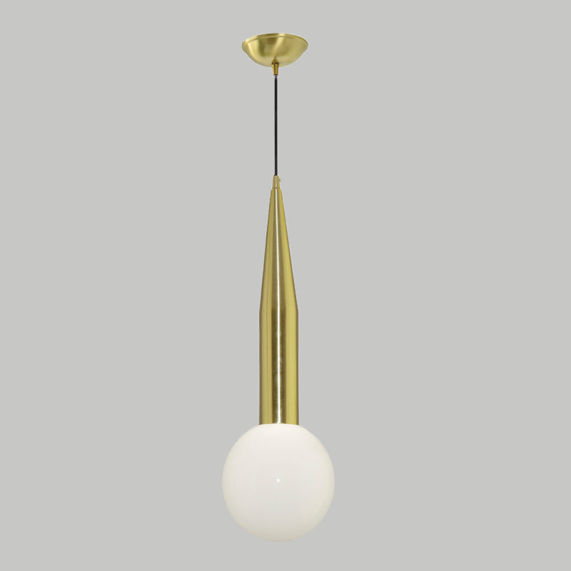 Gold Metallic Postmodern Bedside Pendant Light Kit With Ball Milk Glass Shade