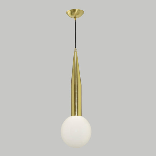Gold Metallic Postmodern Bedside Pendant Light Kit With Ball Milk Glass Shade