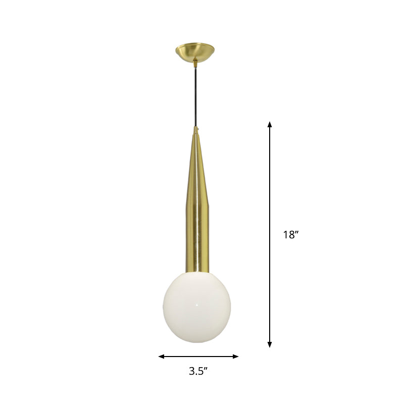 Tapering Bedside Pendant Light Kit - Single Postmodern Hanging Lamp in Gold with Milk Glass Shade