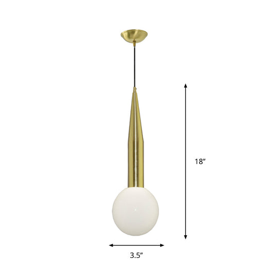 Tapering Bedside Pendant Light Kit - Single Postmodern Hanging Lamp in Gold with Milk Glass Shade