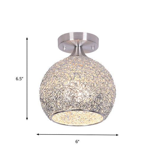 Modern Mini Dome Ceiling Flush Mount Light Fixture Chrome Finish, Single Apartment Aluminum Design, 6/7 Inch Width