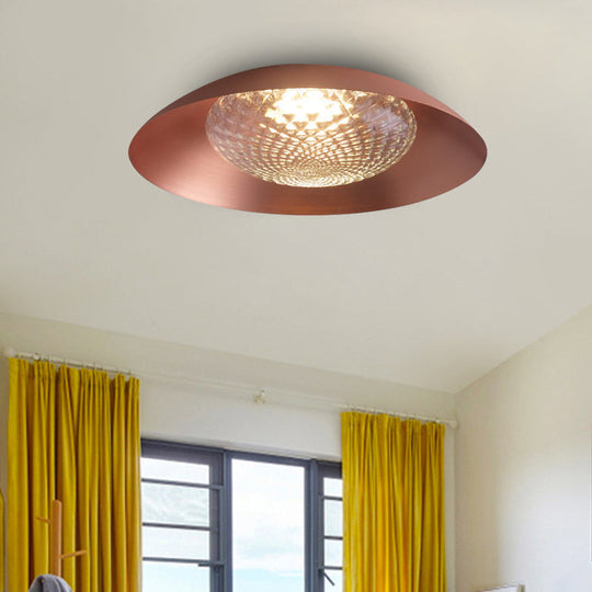 Modern Copper Flush Ceiling Light with Grid Glass Cover