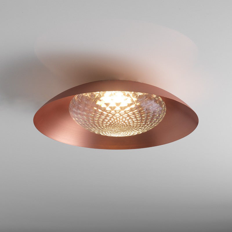 Modern Copper Flush Ceiling Light with Grid Glass Cover