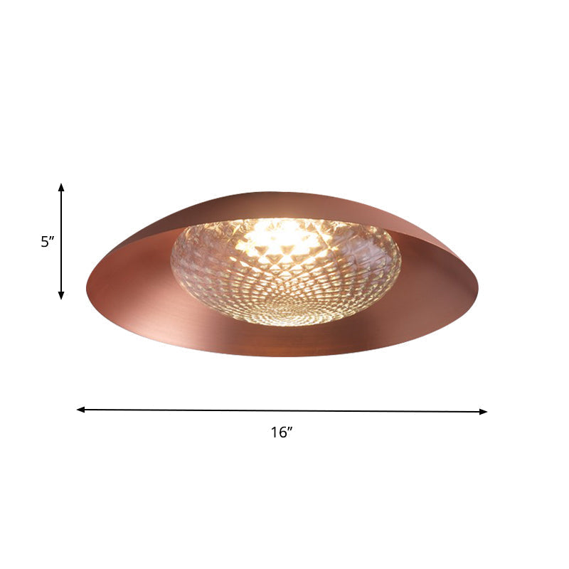 Modern Copper Flush Ceiling Light with Grid Glass Cover