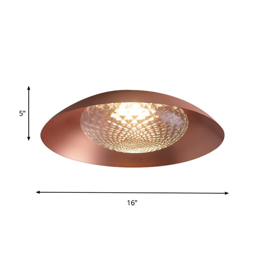 Modern Copper Flush Ceiling Light with Grid Glass Cover