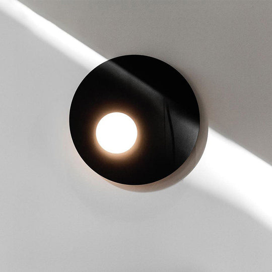 Modern Cream Glass Flush Mount Lamp: Designer 1-Light Ceiling Fixture with Black/Brass Disk Top