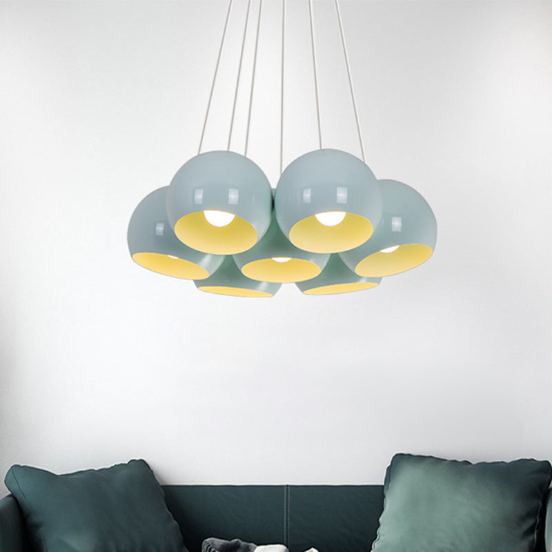 Blue Dome Multi Hanging Light: Iron Pendant Lamp With 7 Heads For Living Room