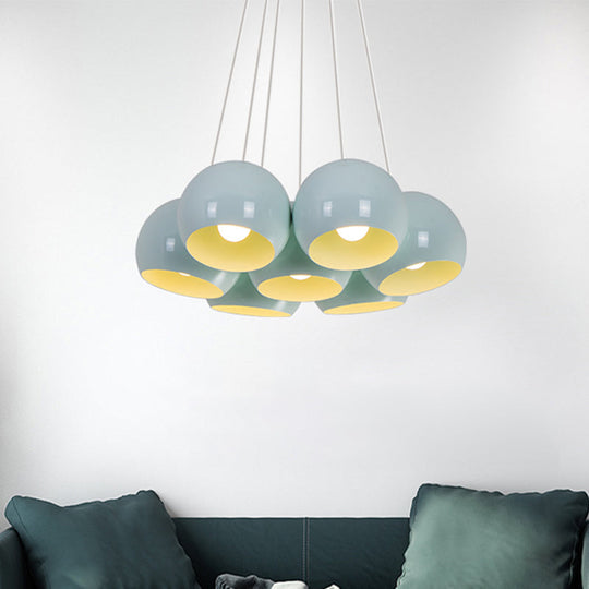 Blue Dome Multi Hanging Light: Iron Pendant Lamp With 7 Heads For Living Room