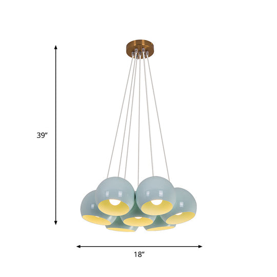 Blue Dome Multi Hanging Light: Iron Pendant Lamp With 7 Heads For Living Room