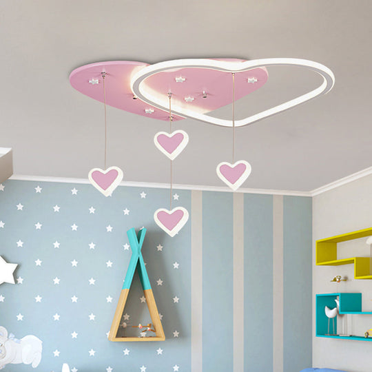 LED Flush Mount Kids Bedroom Ceiling Lamp with Drape in Pink/Blue – Star, Cloud, and Loving Heart Design