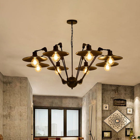 Scheddi - Antiqued Antiqued Flat Chandelier Lighting 6/8 Bulbs Metal Rotatable Ceiling Pendant Lamp in Black