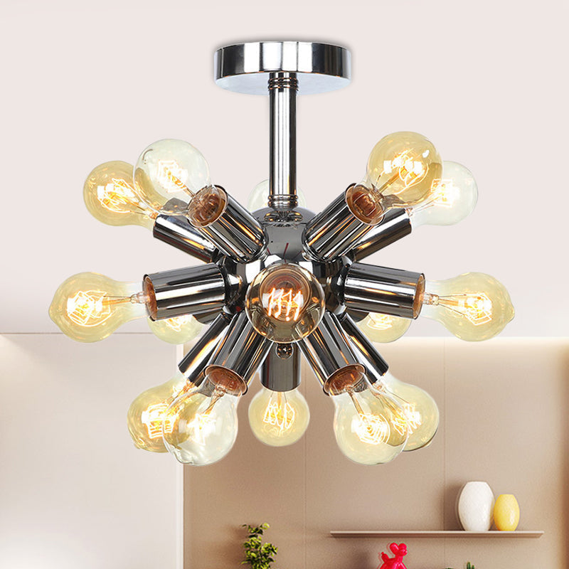 Vintage Semi-Flush Mount Ceiling Lamp with Chrome/Gold Sputnik Design, Available in 6, 9, or 12 Lights for Restaurants and Homes