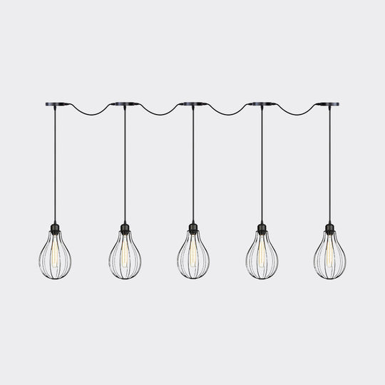 Industrial Cage Pendant Chandelier with Multi-Bulb Kit in Black